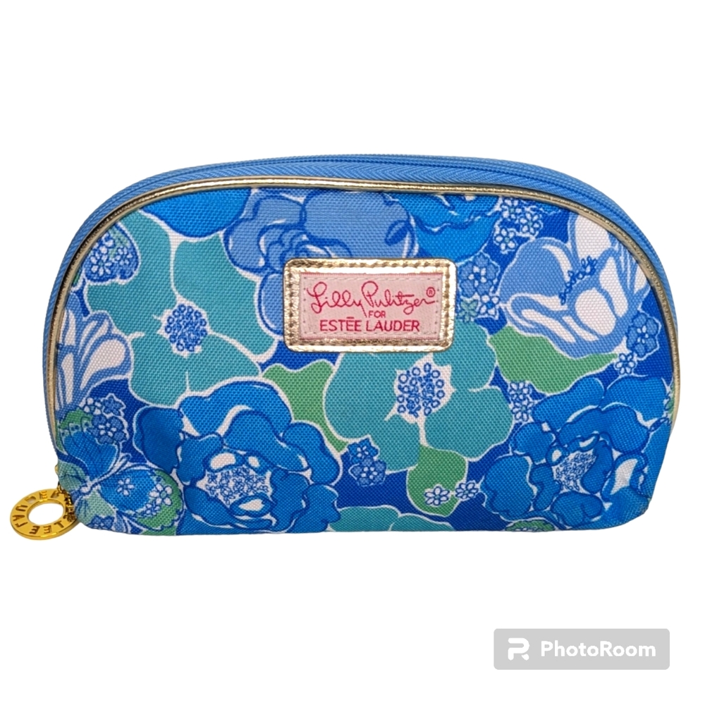 Estee Lauder Lilly Pulitzer For Estee Lauder Blue Floral Cosmetic Bag